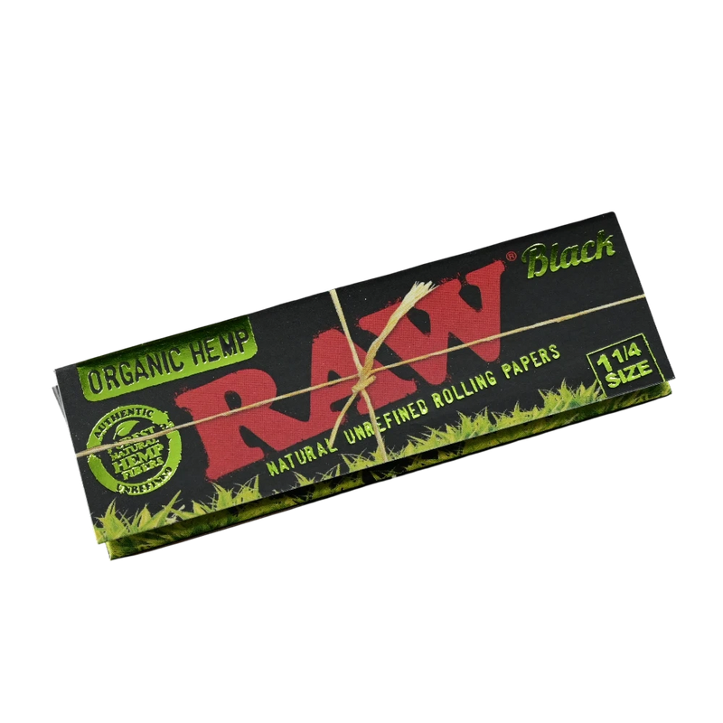 710 Pipes Smoke Shop Raw Black organic hemp 1 1/4 size rolling papers in black packaging with green grass detail
