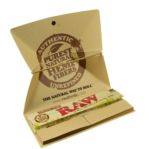 710 Pipes Smoke Shop Raw organic unrefined hemp rolling paper kit in a tan cardboard booklet