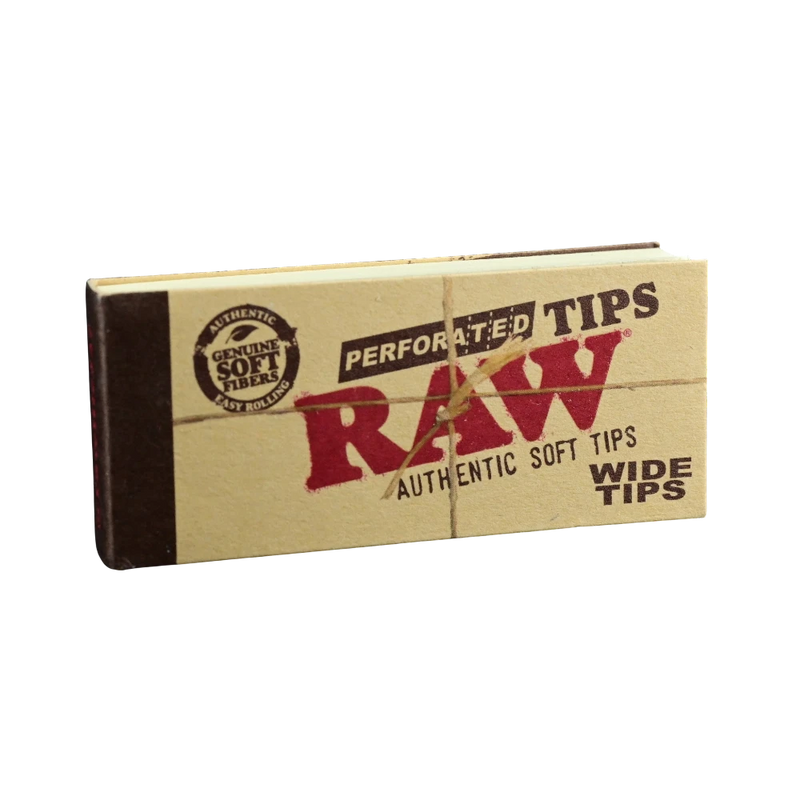 710 Pipes Smoke Shop RAW perforated wide rolling paper tips in a natural brown booklet