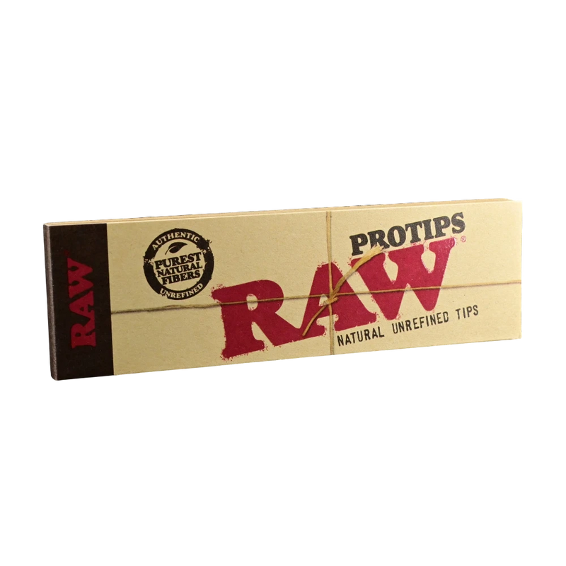 710 Pipes Smoke Shop RAW ProTips booklet featuring natural unrefined paper tips in a tan cardboard pack.