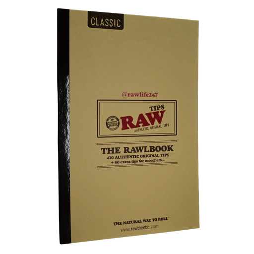 710 Pipes Smoke Shop RAW Rawlbook containing 480 unrefined natural paper rolling tips in a classic booklet format.