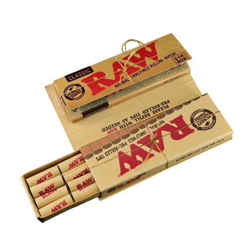 710 Pipes Smoke Shop RAW rolling paper roll with 20 pre-rolled tips in unrefined brown paper packaging