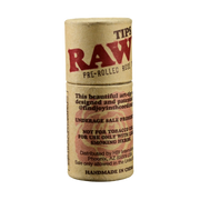 710 Pipes Smoke Shop RAW Pre-Rolled Rose Tip in a cylindrical cardboard container with natural unbleached paper.