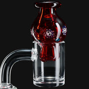 710 Pipes Smoke Shop red Ras Glass Millie bubble cap with intricate skull millie designs on a clear glass banger