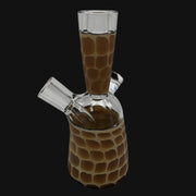 710 Pipes Smoke Shop Robertson Zoo-Tube Rig with giraffe prep glass and natural percolators. Clear glass with brown pattern.