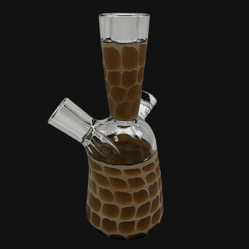 710 Pipes Smoke Shop Robertson Zoo-Tube Rig with giraffe prep glass and natural percolators. Clear glass with brown pattern.