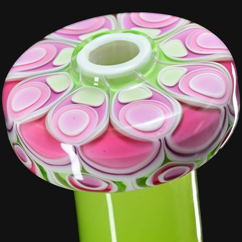 710 Pipes Smoke Shop RL. Dots Jammer glass pipe bowl with pink, white, and green floral design.