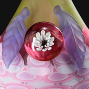 710 Pipes Smoke Shop RL. Dots X Zombri mini beaker with white flower marble, pink and purple leaf details.
