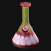 710 Pipes Smoke Shop RL. Dots X Zombri Beaker, a 6.5-inch tall glass water pipe with a 10mm joint, featuring a dotstack design in pink and white.