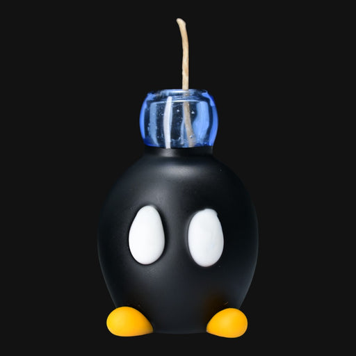 710 Pipes Smoke Shop Sandberg Large Mario Bomb glass pipe in black with white eyes, yellow feet, and blue top