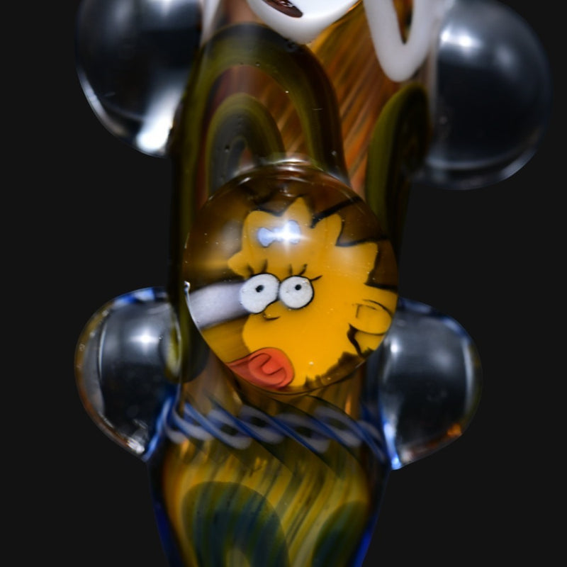710 Pipes Smoke Shop Matty White glass one hitter pipe featuring a detailed Simpsons character marble inlay