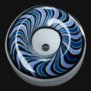 710 Pipes Smoke Shop J Worth glass flower bowl featuring a blue and black swirl skate wheel design