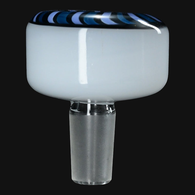 710 Pipes Smoke Shop J Worth glass flower bowl featuring a white skate wheel design with blue and black striped rim