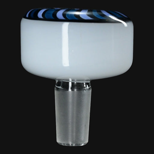 710 Pipes Smoke Shop J Worth glass flower bowl featuring a white skate wheel design with blue and black striped rim