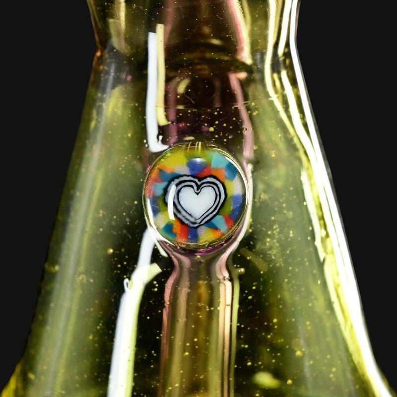 710 Pipes Smoke Shop Sky Hizzy Mini Rig 2 glass beaker with colorful wig wag and linework accents and a heart design.