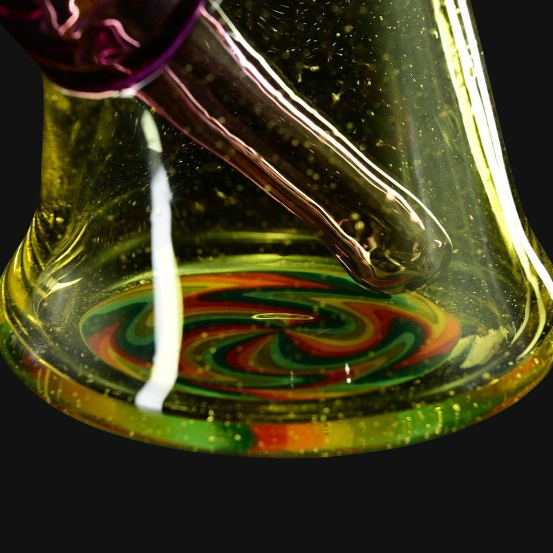 710 Pipes Smoke Shop Sky Hizzy Mini Rig 2 glass beaker with colorful wig wag and linework accents on the base.