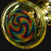 710 Pipes Smoke Shop Sky Hizzy Mini Rig 2 glass pipe with colorful wig wag swirl design and yellow accents.