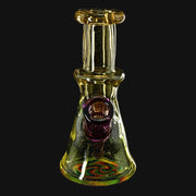 710 Pipes Smoke Shop Sky Hizzy Mini Rig 2, yellow glass beaker with purple joint and colorful wig wag accents.
