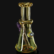 710 Pipes Smoke Shop Sky Hizzy Mini Rig 2, yellow glass beaker with purple accents and a heart design.