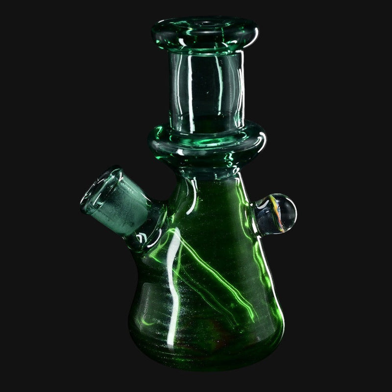 710 Pipes Smoke Shop Sky Hizzy Mini Rig #1, a 14mm green glass water pipe with swirling internal accents.
