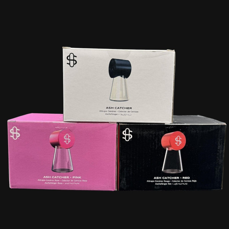 710 Pipes Smoke Shop Stundenglass ash catcher boxes in pink, red, and white for gravity infuser filtration
