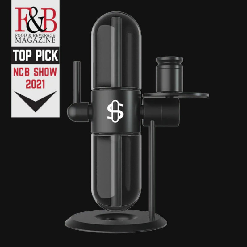 710 Pipes Smoke Shop Stundenglass Gravity Infuser with black aluminum frame and borosilicate glass chambers