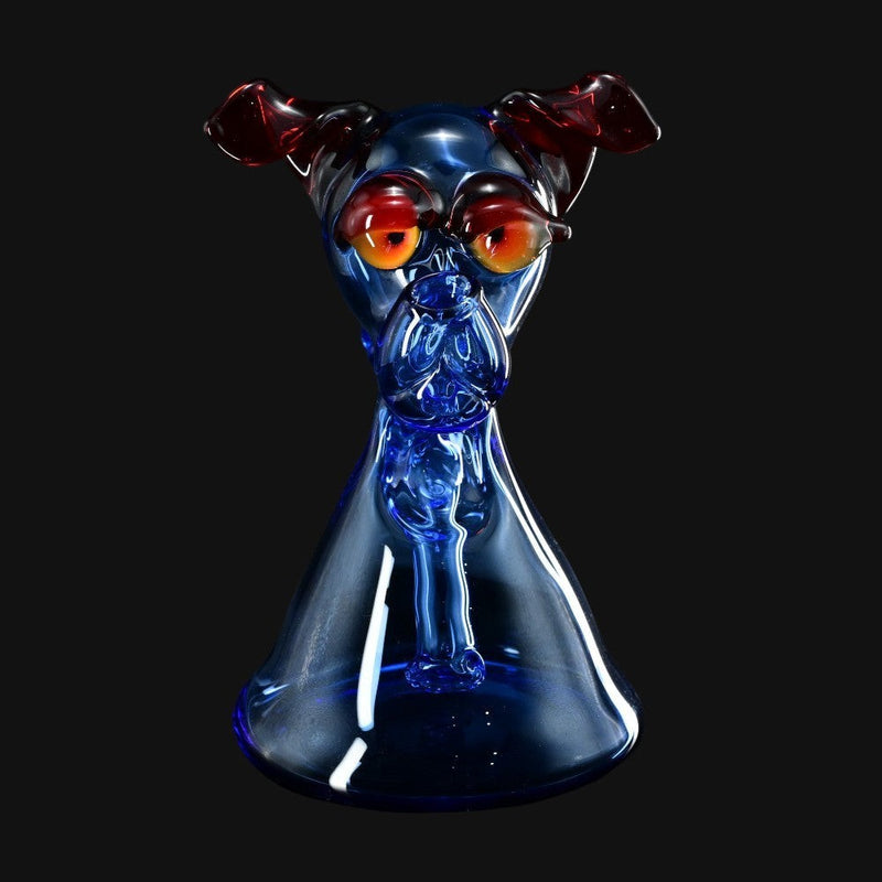 710 Pipes Smoke Shop T_Tree Glass Ruffer jammer featuring a blue dog-shaped borosilicate glass design.