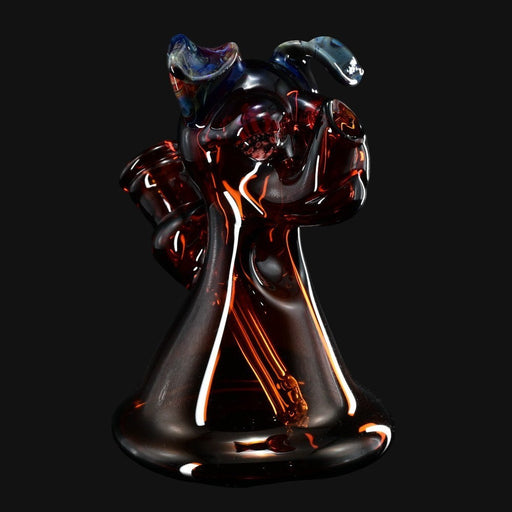 710 Pipes Smoke Shop T_Tree Glass Ruffer jammer featuring a deep amber borosilicate glass design with blue accents.