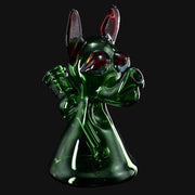 710 Pipes Smoke Shop T_Tree Glass Ruffer jammer, a green glass pipe shaped like a stylized animal character.