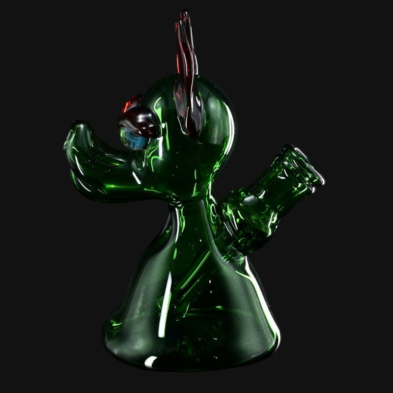 710 Pipes Smoke Shop T_Tree Glass Ruffer jammer in green borosilicate glass with red accents and unique design.