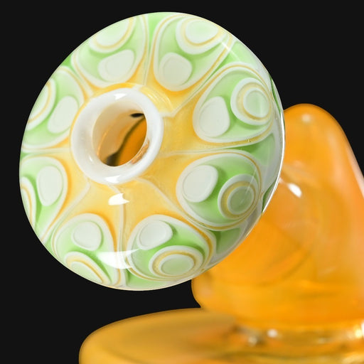 710 Pipes Smoke Shop RL Dots Talus Rig #2, a 6-inch glass rig with a 14mm joint, featuring a vibrant yellow and green dot pattern.