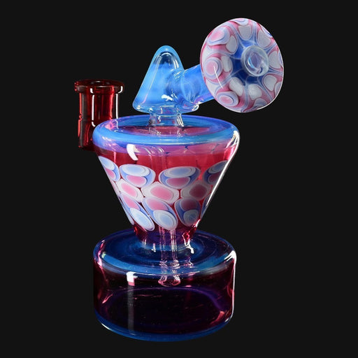 710 Pipes Smoke Shop RL Dots Talus Rig #1, a 6-inch glass rig with a 14mm joint, featuring a red, blue, and pink dot design.