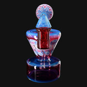 710 Pipes Smoke Shop RL. Dots Talus Rig #1, a 6-inch glass rig with a 14mm joint, featuring a red chamber and blue and pink dot pattern.