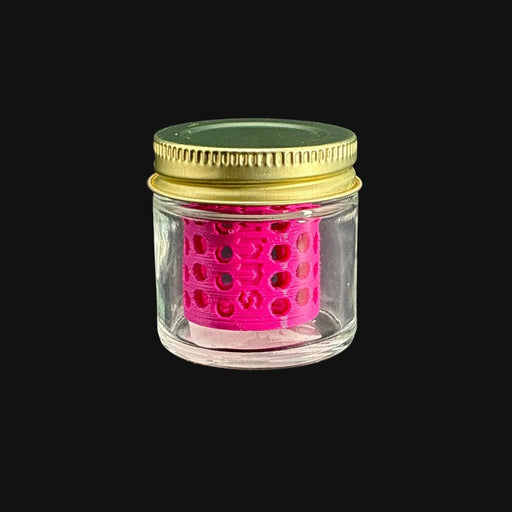 710 Pipes Smoke Shop terp pearl washing station with a clear glass jar, gold lid, and bright pink internal basket.