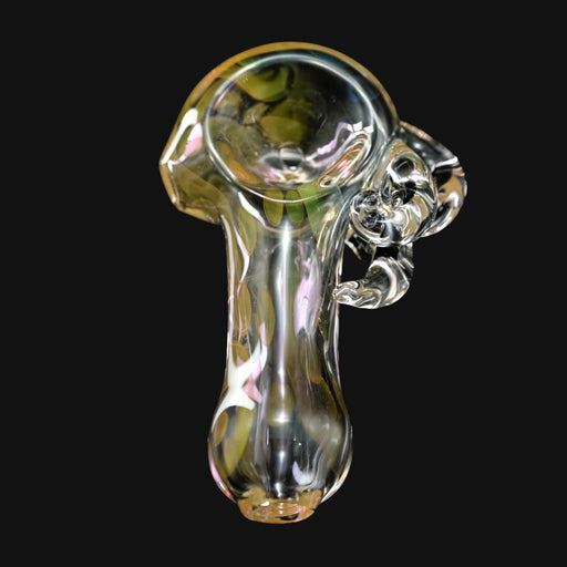 710 Pipes Smoke Shop Trippy Meat fumed glass pipe with green and pink swirls and a carb.