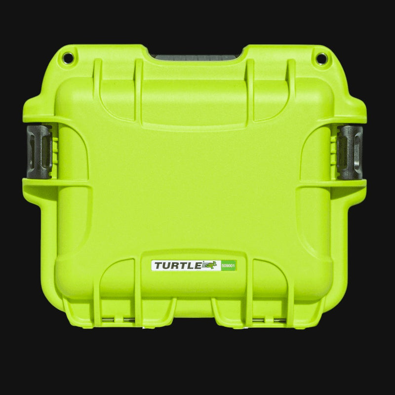 710 Pipes Smoke Shop Turtle Case 509 in neon green, a waterproof and impact-resistant protective storage case.