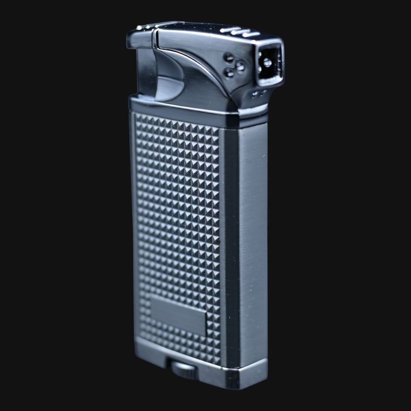 710 Pipes Smoke Shop Vector Duke torch lighter in a sleek metallic silver finish with a textured grip pattern.