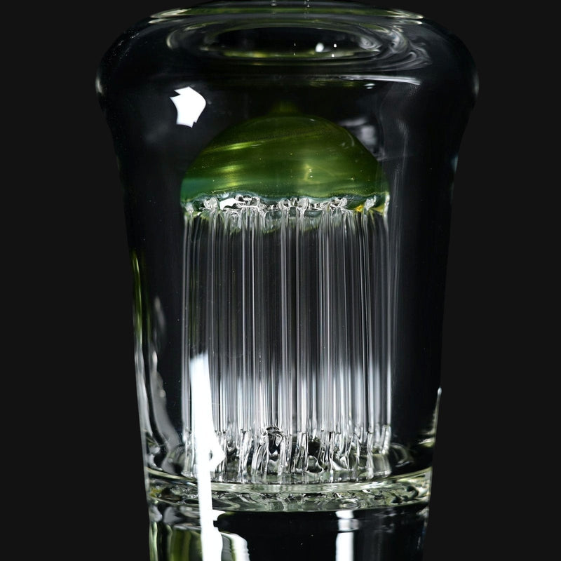 710 Pipes Smoke Shop Leisure Color Accent Venetian Tube - Opal Yellow/Neptunium glass water pipe with green accent dome and showerhead percolator.