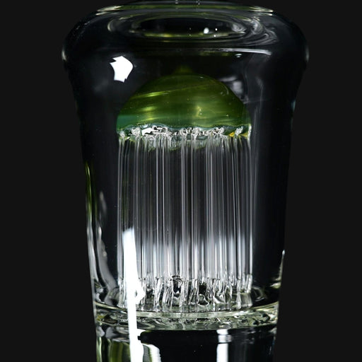 710 Pipes Smoke Shop Leisure Color Accent Venetian Tube - Opal Yellow/Neptunium glass water pipe with green accent dome and showerhead percolator.