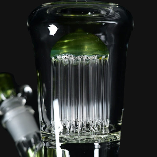 710 Pipes Smoke Shop Leisure Color Accent Venetian Tube - Opal Yellow/Neptunium glass water pipe with green accent dome and showerhead percolator.