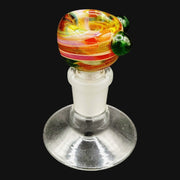 710 Pipes Smoke Shop Westie glass 14mm bowl slide featuring a colorful swirled pattern and green glass accents.