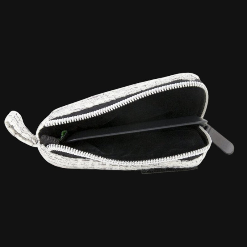 710 Pipes Smoke Shop Dime Bags 7-inch padded pouch in white textured Hempster fabric with an open zippered interior.