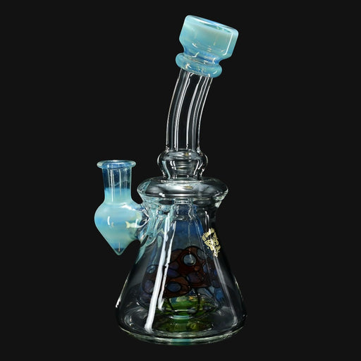 710 Pipes Smoke Shop Windstar Jammer glass water pipe with blue mushroom design and mosaic percolator.