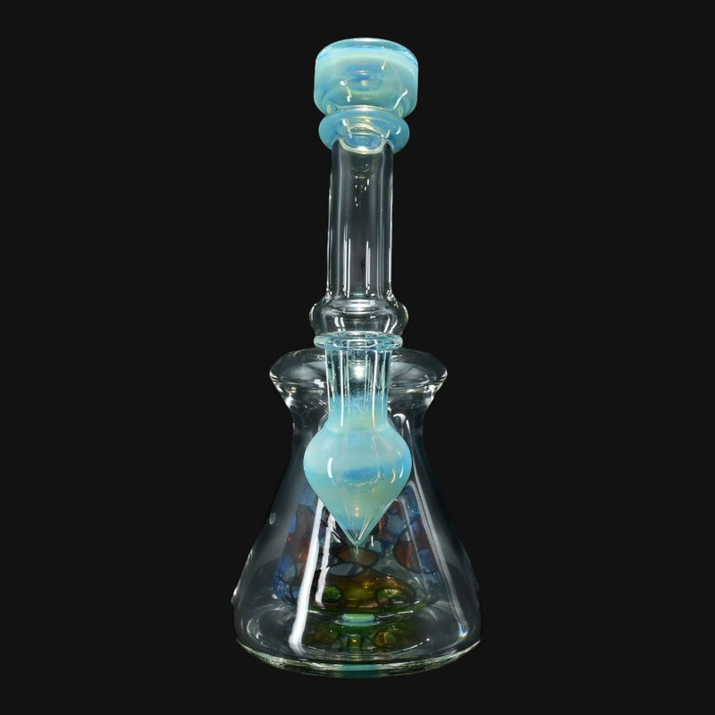 710 Pipes Smoke Shop Windstar Jammer water pipe with blue shroom accents, 7.5 inches tall, 10mm joint, and mosaic percolator.