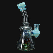 710 Pipes Smoke Shop Windstar Jammer water pipe with blue shroom design, 7.5 inches tall, 10mm joint, mosaic percolator.