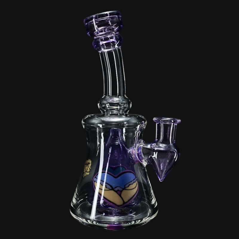 710 Pipes Smoke Shop Windstar Jammer glass water pipe with purple booty design, mosaic cone percolator, 7.5 inches tall, 10mm joint.