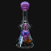 710 Pipes Smoke Shop Windstar Jammer water pipe rig with purple mushroom design and mosaic percolator. Clear glass with purple accents.