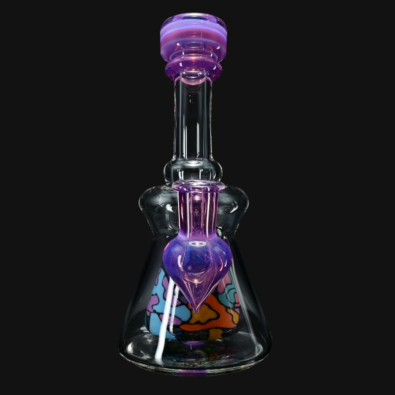 710 Pipes Smoke Shop Windstar Jammer water pipe rig with purple mushroom design and mosaic percolator. Clear glass with purple accents.