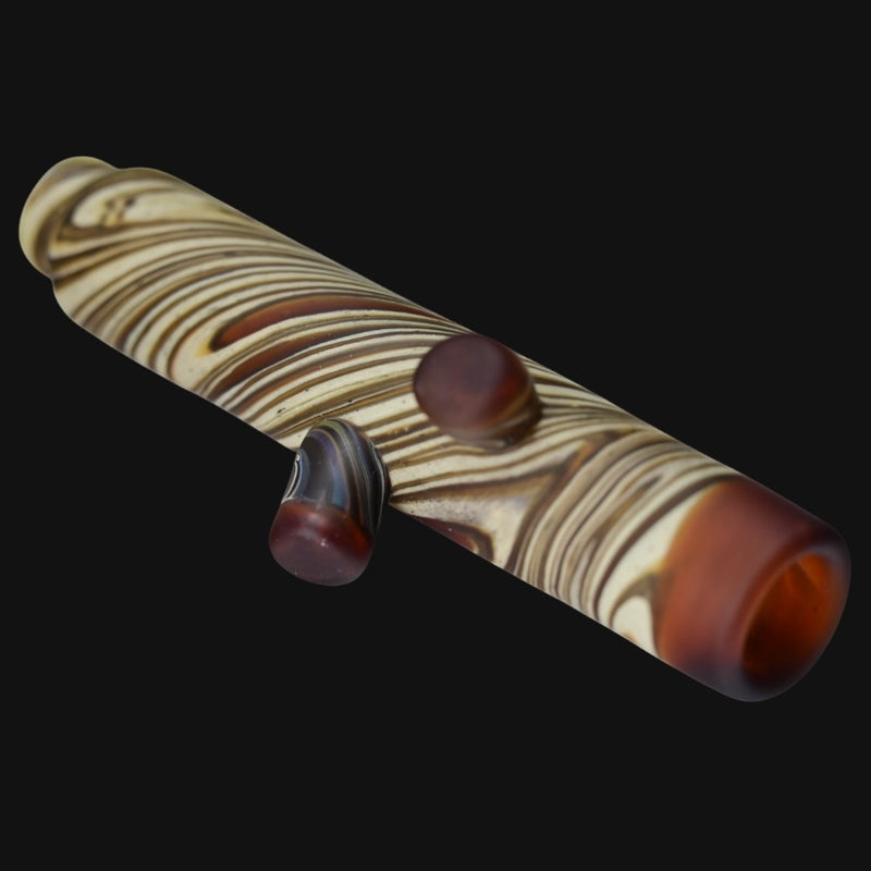 710 Pipes Smoke Shop Sandberg woodgrain glass chillum pipe with swirling brown and cream patterns