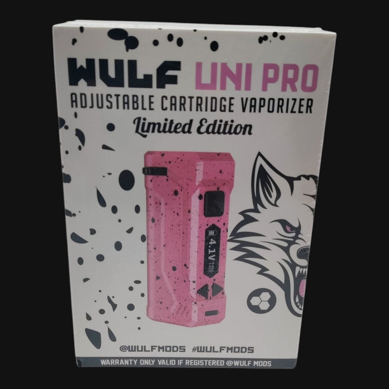 710 Pipes Smoke Shop Wulf Uni Pro limited edition pink splatter cartridge battery in retail packaging